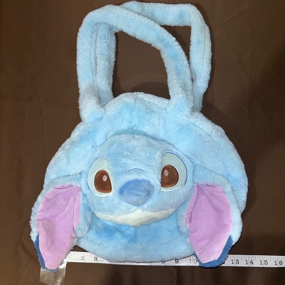 Disney Lilo & Stitch Plush Tote Bag Blue Fuzzy Faux Fur Character Handbag Kids